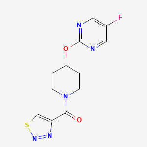 molecular formula C12H12FN5O2S B2607690 [4-(5-Fluoropyrimidin-2-yl)oxypiperidin-1-yl]-(thiadiazol-4-yl)methanone CAS No. 2380062-63-3