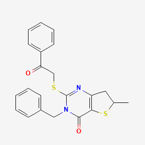 molecular formula C22H20N2O2S2 B2607693 3-Benzyl-6-methyl-2-phenacylsulfanyl-6,7-dihydrothieno[3,2-d]pyrimidin-4-one CAS No. 702665-87-0