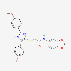 molecular formula C25H20FN3O4S B2607697 N-(2H-1,3-benzodioxol-5-yl)-2-{[5-(4-fluorophenyl)-2-(4-methoxyphenyl)-1H-imidazol-4-yl]sulfanyl}acetamide CAS No. 901242-99-7
