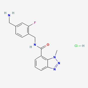 molecular formula C16H17ClFN5O B2607703 N-[[4-(Aminomethyl)-2-fluorophenyl]methyl]-3-methylbenzotriazole-4-carboxamide;hydrochloride CAS No. 2418642-70-1