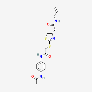 molecular formula C18H20N4O3S2 B2607722 N-(4-acetamidophenyl)-2-((4-(2-(allylamino)-2-oxoethyl)thiazol-2-yl)thio)acetamide CAS No. 941997-23-5