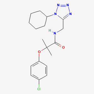 molecular formula C18H24ClN5O2 B2607758 2-(4-chlorophenoxy)-N-((1-cyclohexyl-1H-tetrazol-5-yl)methyl)-2-methylpropanamide CAS No. 920439-80-1