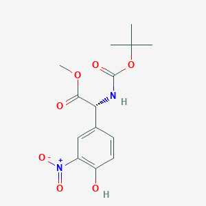 molecular formula C14H18N2O7 B2607772 MEthyl (2R)-2-{[(tert-butoxy)carbonyl]amino}-2-(4-hydroxy-3-nitrophenyl)acetate CAS No. 2237216-36-1
