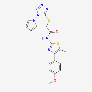 molecular formula C19H18N6O2S2 B2607850 N-[4-(4-methoxyphenyl)-5-methyl-1,3-thiazol-2-yl]-2-{[4-(1H-pyrrol-1-yl)-4H-1,2,4-triazol-3-yl]sulfanyl}acetamide CAS No. 877815-83-3