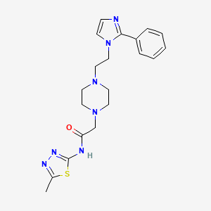 molecular formula C20H25N7OS B2607868 N-(5-methyl-1,3,4-thiadiazol-2-yl)-2-(4-(2-(2-phenyl-1H-imidazol-1-yl)ethyl)piperazin-1-yl)acetamide CAS No. 1704988-45-3
