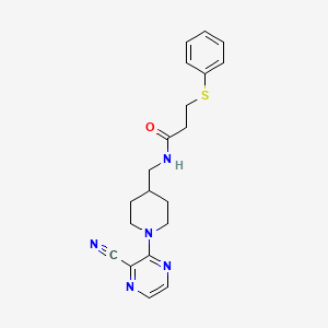 molecular formula C20H23N5OS B2607898 N-((1-(3-cyanopyrazin-2-yl)piperidin-4-yl)methyl)-3-(phenylthio)propanamide CAS No. 1797585-98-8