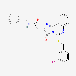 molecular formula C26H21FN4O2S B2607939 N-benzyl-2-(5-{[(3-fluorophenyl)methyl]sulfanyl}-3-oxo-2H,3H-imidazo[1,2-c]quinazolin-2-yl)acetamide CAS No. 1024131-33-6