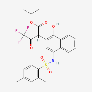 molecular formula C26H26F3NO6S B2607968 propan-2-yl 4,4,4-trifluoro-2-[1-hydroxy-4-(2,4,6-trimethylbenzenesulfonamido)naphthalen-2-yl]-3-oxobutanoate CAS No. 477499-54-0