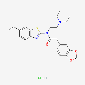 molecular formula C24H30ClN3O3S B2608023 2-(2H-1,3-BENZODIOXOL-5-YL)-N-[2-(DIETHYLAMINO)ETHYL]-N-(6-ETHYL-1,3-BENZOTHIAZOL-2-YL)ACETAMIDE HYDROCHLORIDE CAS No. 1189688-66-1