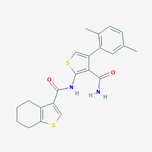 molecular formula C22H22N2O2S2 B260809 N-[3-carbamoyl-4-(2,5-dimethylphenyl)thiophen-2-yl]-4,5,6,7-tetrahydro-1-benzothiophene-3-carboxamide 