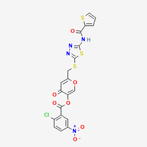 4-oxo-6-(((5-(thiophene-2-carboxamido)-1,3,4-thiadiazol-2-yl)thio)methyl)-4H-pyran-3-yl 2-chloro-5-nitrobenzoate
