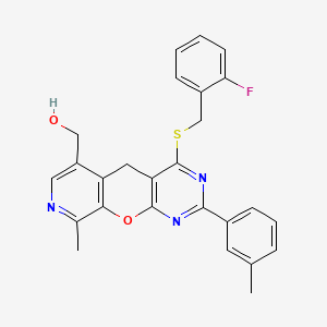 (7-{[(2-Fluorophenyl)methyl]sulfanyl}-14-methyl-5-(3-methylphenyl)-2-oxa-4,6,13-triazatricyclo[8.4.0.0^{3,8}]tetradeca-1(10),3(8),4,6,11,13-hexaen-11-yl)methanol