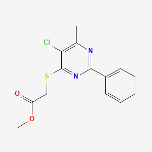 molecular formula C14H13ClN2O2S B2608164 Methyl 2-[(5-chloro-6-methyl-2-phenyl-4-pyrimidinyl)sulfanyl]acetate CAS No. 338779-87-6