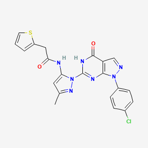 molecular formula C21H16ClN7O2S B2608181 N-(1-(1-(4-chlorophenyl)-4-oxo-4,5-dihydro-1H-pyrazolo[3,4-d]pyrimidin-6-yl)-3-methyl-1H-pyrazol-5-yl)-2-(thiophen-2-yl)acetamide CAS No. 1170592-20-7