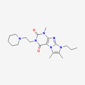 molecular formula C20H30N6O2 B2608211 1,6,7-trimethyl-3-(2-(piperidin-1-yl)ethyl)-8-propyl-1H-imidazo[2,1-f]purine-2,4(3H,8H)-dione CAS No. 878412-29-4