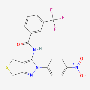 molecular formula C19H13F3N4O3S B2608212 N-[2-(4-nitrophenyl)-2H,4H,6H-thieno[3,4-c]pyrazol-3-yl]-3-(trifluoromethyl)benzamide CAS No. 396721-16-7