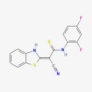 molecular formula C16H9F2N3S2 B2608261 2-(1,3-Benzothiazol-2-yl)-3-[(2,4-difluorophenyl)amino]-3-sulfanylprop-2-enenitrile CAS No. 379255-64-8