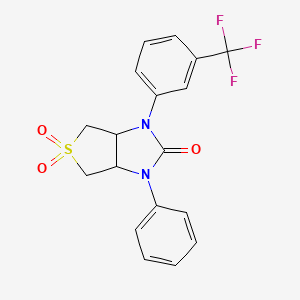 molecular formula C18H15F3N2O3S B2608263 1-phenyl-3-(3-(trifluoromethyl)phenyl)tetrahydro-1H-thieno[3,4-d]imidazol-2(3H)-one 5,5-dioxide CAS No. 328021-54-1
