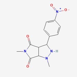 molecular formula C13H14N4O4 B2608264 1,5-dimethyl-3-(4-nitrophenyl)tetrahydropyrrolo[3,4-c]pyrazole-4,6(1H,5H)-dione CAS No. 1005126-04-4