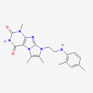 molecular formula C20H24N6O2 B2608272 8-(2-((2,4-dimethylphenyl)amino)ethyl)-1,6,7-trimethyl-1H-imidazo[2,1-f]purine-2,4(3H,8H)-dione CAS No. 923128-77-2