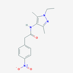 molecular formula C15H18N4O3 B260829 N-(1-ethyl-3,5-dimethyl-1H-pyrazol-4-yl)-2-{4-nitrophenyl}acetamide 