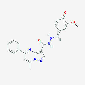 molecular formula C22H19N5O3 B260831 N'-[(E)-(3-methoxy-4-oxocyclohexa-2,5-dien-1-ylidene)methyl]-7-methyl-5-phenylpyrazolo[1,5-a]pyrimidine-3-carbohydrazide 
