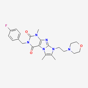 molecular formula C23H27FN6O3 B2608312 3-(4-fluorobenzyl)-1,6,7-trimethyl-8-(2-morpholinoethyl)-1H-imidazo[2,1-f]purine-2,4(3H,8H)-dione CAS No. 927556-33-0