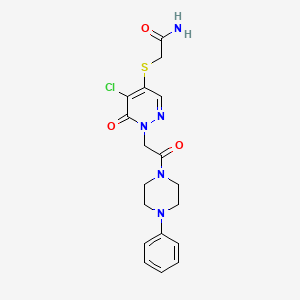 molecular formula C18H20ClN5O3S B2608313 2-((5-Chloro-6-oxo-1-(2-oxo-2-(4-phenylpiperazin-1-yl)ethyl)-1,6-dihydropyridazin-4-yl)thio)acetamide CAS No. 1251588-14-3