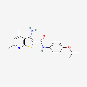 molecular formula C19H21N3O2S B2608336 (3-amino-4,6-dimethylthiopheno[2,3-b]pyridin-2-yl)-N-[4-(methylethoxy)phenyl]c arboxamide CAS No. 691866-85-0