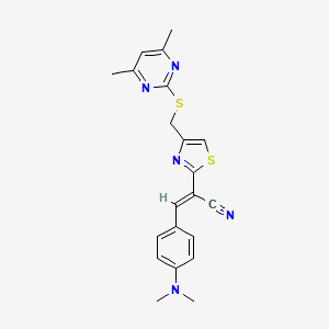 (E)-3-(4-(dimethylamino)phenyl)-2-(4-(((4,6-dimethylpyrimidin-2-yl)thio)methyl)thiazol-2-yl)acrylonitrile