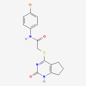 molecular formula C15H14BrN3O2S B2608374 N-(4-bromophenyl)-2-({2-oxo-1H,2H,5H,6H,7H-cyclopenta[d]pyrimidin-4-yl}sulfanyl)acetamide CAS No. 1001612-28-7