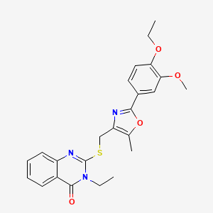molecular formula C24H25N3O4S B2608380 2-({[2-(4-ethoxy-3-methoxyphenyl)-5-methyl-1,3-oxazol-4-yl]methyl}sulfanyl)-3-ethyl-3,4-dihydroquinazolin-4-one CAS No. 1021226-91-4