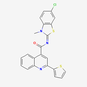 molecular formula C22H14ClN3OS2 B2608416 (Z)-N-(6-氯-3-甲基苯并噻唑-2(3H)-基亚甲基)-2-(噻吩-2-基)喹啉-4-甲酸胺 CAS No. 361167-92-2