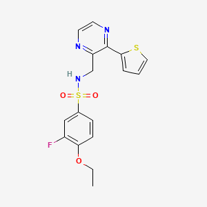 molecular formula C17H16FN3O3S2 B2608422 4-ethoxy-3-fluoro-N-((3-(thiophen-2-yl)pyrazin-2-yl)methyl)benzenesulfonamide CAS No. 2034389-93-8