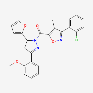 molecular formula C25H20ClN3O4 B2608430 (3-(2-chlorophenyl)-4-methylisoxazol-5-yl)(5-(furan-2-yl)-3-(2-methoxyphenyl)-4,5-dihydro-1H-pyrazol-1-yl)methanone CAS No. 865612-16-4