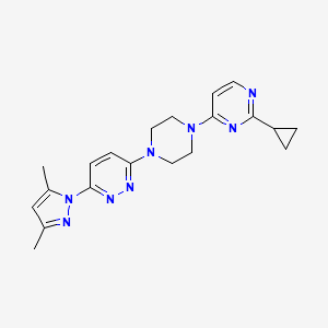 molecular formula C20H24N8 B2608435 2-cyclopropyl-4-{4-[6-(3,5-dimethyl-1H-pyrazol-1-yl)pyridazin-3-yl]piperazin-1-yl}pyrimidine CAS No. 2415503-89-6