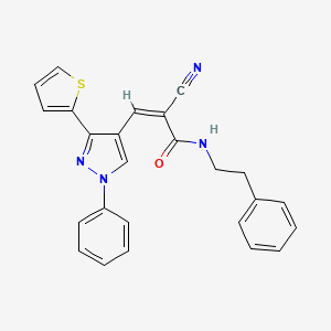 molecular formula C25H20N4OS B2608436 (Z)-2-Cyano-N-(2-phenylethyl)-3-(1-phenyl-3-thiophen-2-ylpyrazol-4-yl)prop-2-enamide CAS No. 1019066-77-3