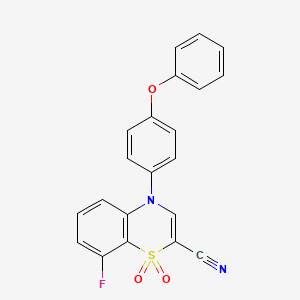 molecular formula C21H13FN2O3S B2608438 8-fluoro-1,1-dioxo-4-(4-phenoxyphenyl)-4H-1lambda6,4-benzothiazine-2-carbonitrile CAS No. 1226440-22-7
