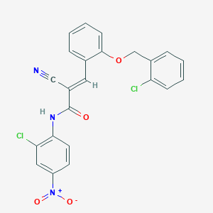 molecular formula C23H15Cl2N3O4 B2608455 (E)-N-(2-chloro-4-nitrophenyl)-3-[2-[(2-chlorophenyl)methoxy]phenyl]-2-cyanoprop-2-enamide CAS No. 522656-44-6
