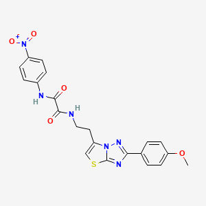 molecular formula C21H18N6O5S B2608458 N1-(2-(2-(4-methoxyphenyl)thiazolo[3,2-b][1,2,4]triazol-6-yl)ethyl)-N2-(4-nitrophenyl)oxalamide CAS No. 894032-84-9