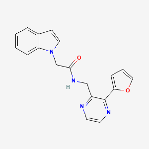 molecular formula C19H16N4O2 B2608465 N-((3-(furan-2-yl)pyrazin-2-yl)methyl)-2-(1H-indol-1-yl)acetamide CAS No. 2034370-43-7