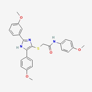 molecular formula C26H25N3O4S B2608469 N-(4-methoxyphenyl)-2-{[2-(3-methoxyphenyl)-5-(4-methoxyphenyl)-1H-imidazol-4-yl]sulfanyl}acetamide CAS No. 901242-48-6