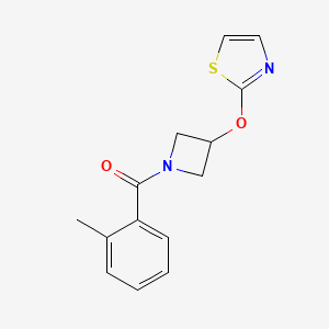 molecular formula C14H14N2O2S B2608478 (3-(Thiazol-2-yloxy)azetidin-1-yl)(o-tolyl)methanone CAS No. 1795083-55-4