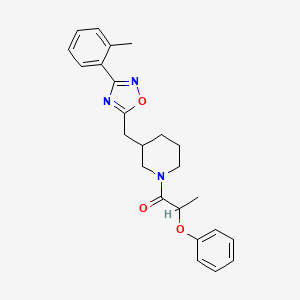 molecular formula C24H27N3O3 B2608481 2-Phenoxy-1-(3-((3-(o-tolyl)-1,2,4-oxadiazol-5-yl)methyl)piperidin-1-yl)propan-1-one CAS No. 1705103-34-9