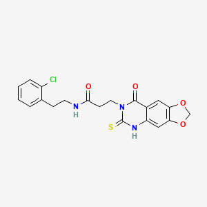 molecular formula C20H18ClN3O4S B2608482 N-[2-(2-chlorophenyl)ethyl]-3-{8-oxo-6-sulfanylidene-2H,5H,6H,7H,8H-[1,3]dioxolo[4,5-g]quinazolin-7-yl}propanamide CAS No. 688055-16-5