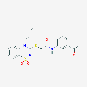 molecular formula C21H23N3O4S2 B2608520 N-(3-acetylphenyl)-2-((4-butyl-1,1-dioxido-4H-benzo[e][1,2,4]thiadiazin-3-yl)thio)acetamide CAS No. 900012-35-3