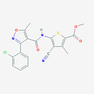 molecular formula C19H14ClN3O4S B260853 Methyl 5-({[3-(2-chlorophenyl)-5-methyl-4-isoxazolyl]carbonyl}amino)-4-cyano-3-methyl-2-thiophenecarboxylate 