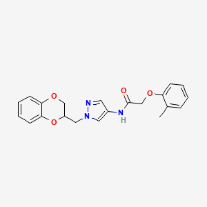 molecular formula C21H21N3O4 B2608536 N-(1-((2,3-dihydrobenzo[b][1,4]dioxin-2-yl)methyl)-1H-pyrazol-4-yl)-2-(o-tolyloxy)acetamide CAS No. 1797351-79-1