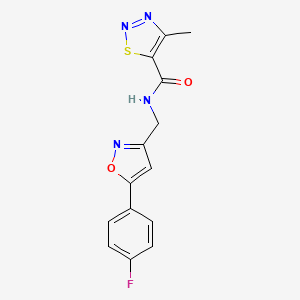 molecular formula C14H11FN4O2S B2608547 N-((5-(4-fluorophenyl)isoxazol-3-yl)methyl)-4-methyl-1,2,3-thiadiazole-5-carboxamide CAS No. 1211710-51-8