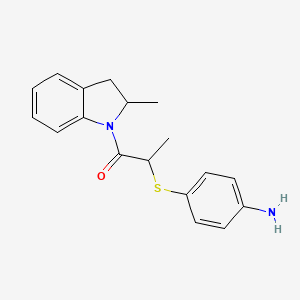 molecular formula C18H20N2OS B2608593 (4-{[1-methyl-2-(2-methyl-2,3-dihydro-1H-indol-1-yl)-2-oxoethyl]thio}phenyl)amine CAS No. 931292-74-9